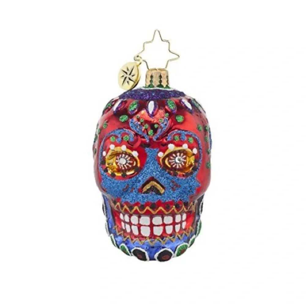 Red and Blue Skull Ornament La Calavera Christopher Radko Ornament 4.5